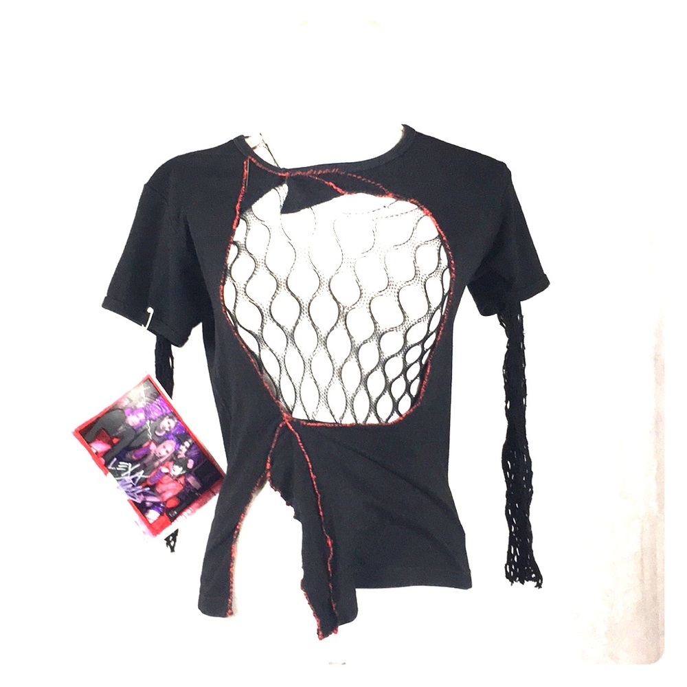 Manhole net 2 layer black/red Franken stitched tee